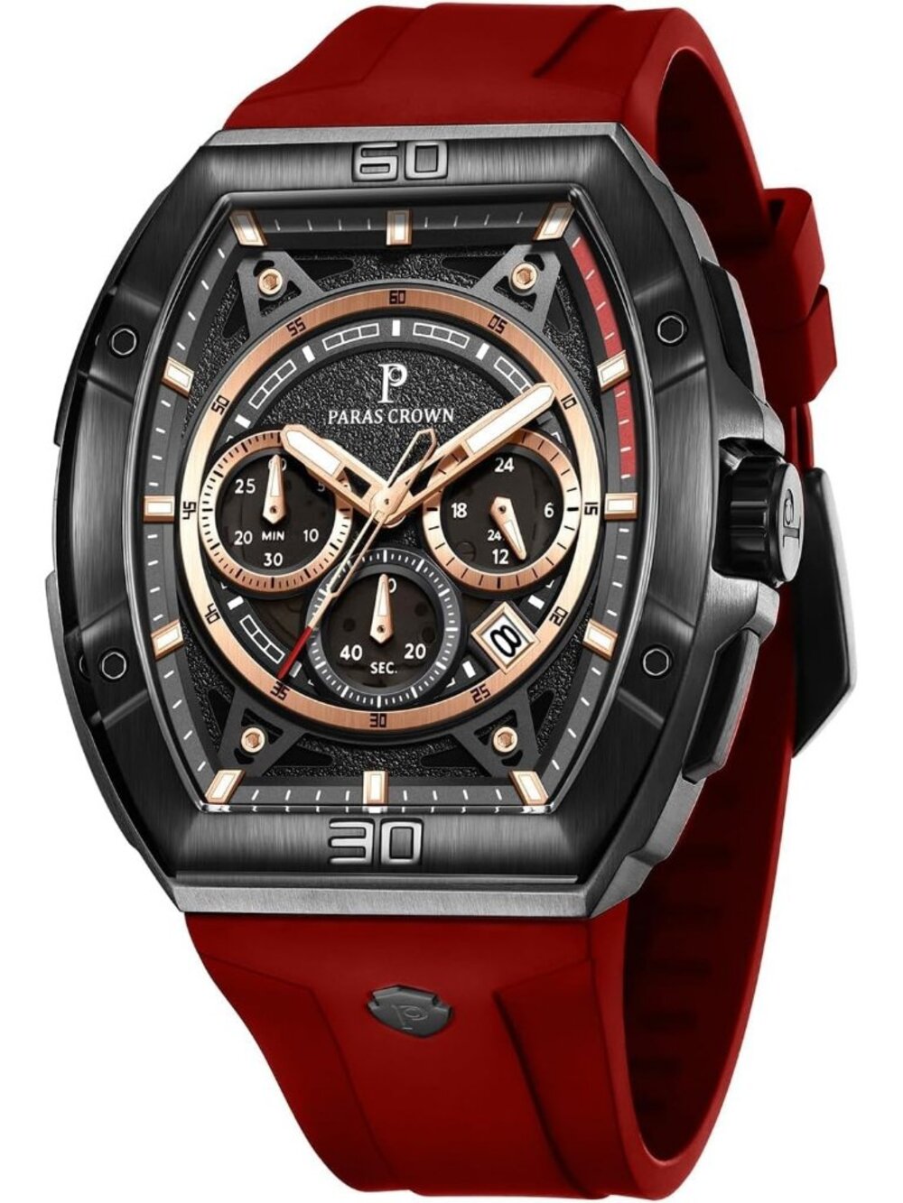 Men's Red Fashion 5ATM Waterproof Quartz Luxury Chronograph Analog Wrist Watches
